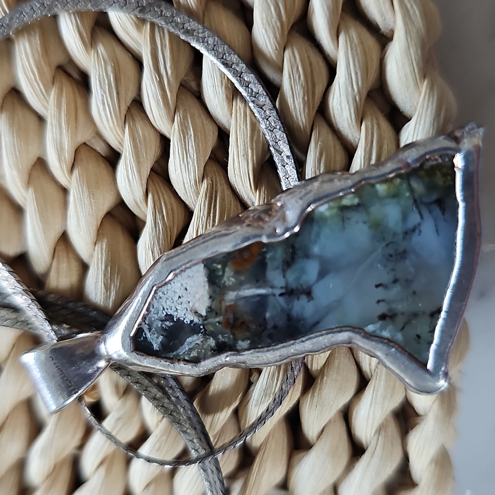 Tree Agate Vintage Silver Pendant Necklace